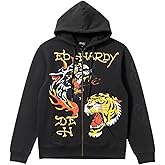 ED HARDY Men's Tiger Dragon Zip Hoodie in Charcoal EHMR1301-13