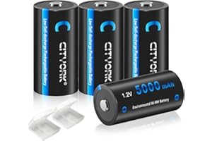 CITYORK Rechargeable C Batteries, 4 Pack 5000mAh 1.2V Ni-MH Rechargeable C Size Batteries, Low Self-Discharge C Cell Battery 