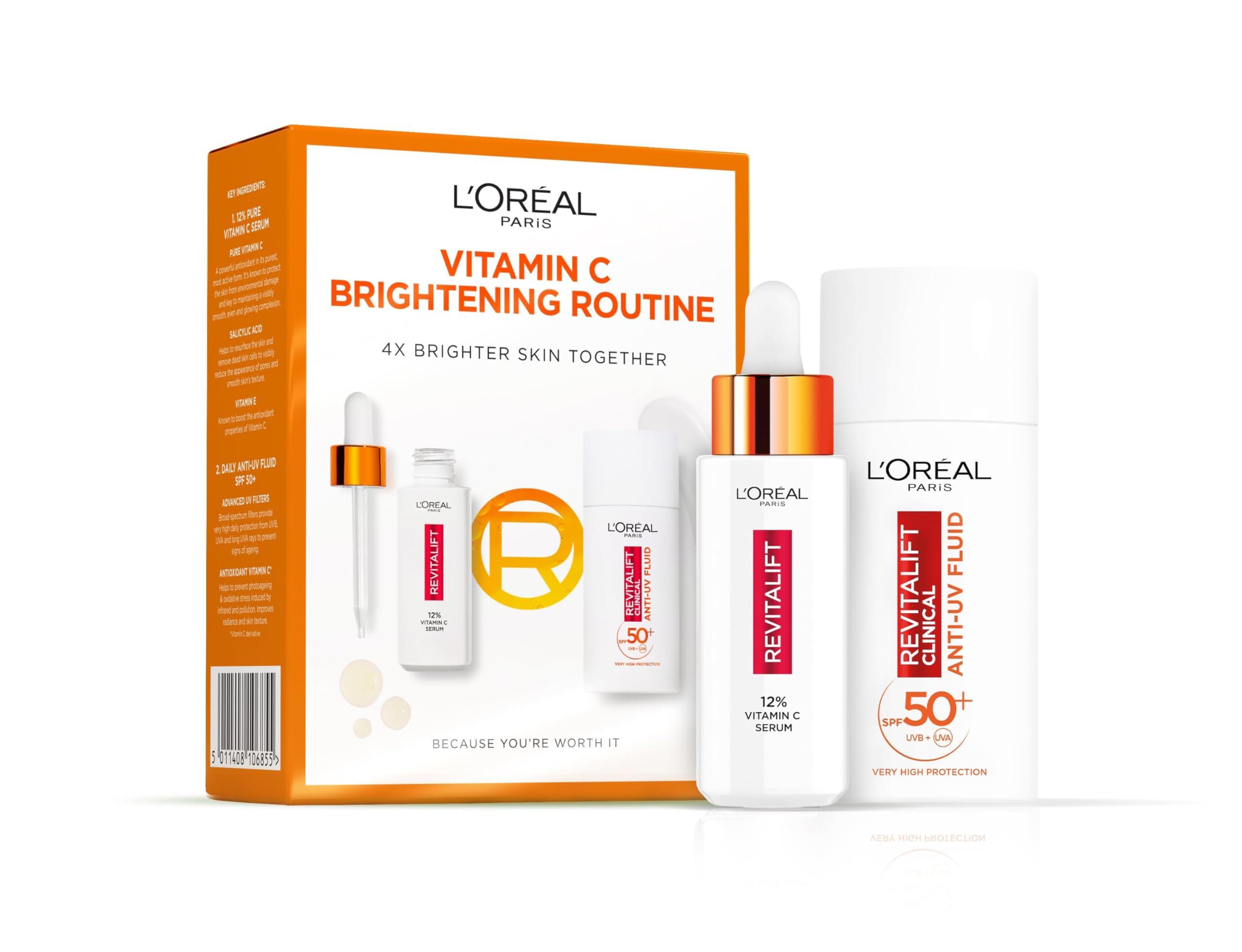 L'Oréal Paris Revitalift Clinical 12% Pure Vitamin C Serum (30ml) & SPF 50+ Invisible Fluid (50ml) Duo for Face, Antioxidant Protection, Brighter Smoother Skin, UV Protection — image 1