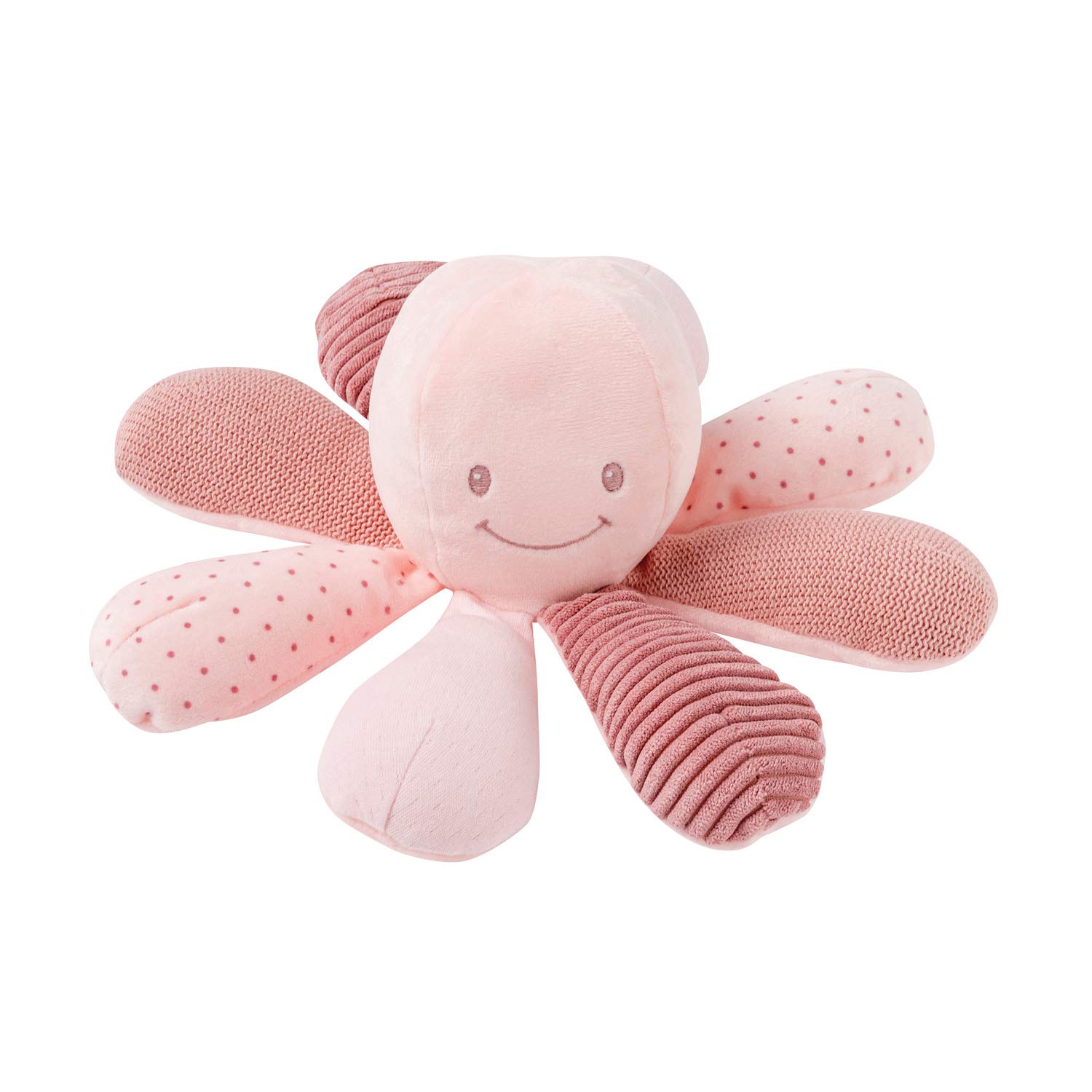 Nattou Pram Toy 8-Activity Plush Octopus, Soft Toy, Stuffed Animal, Cuddly Companion, Cotton/Polyester, Machine Washable, PETA-Approved Vegan, 0+ years, 25 cm, (Lapidou Collection) Pink