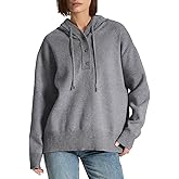 LIMINEMI Womens Sweaters Soft Knit Pullover Henley Neck Long Sleeve Drawstring Button Front Casual Trendy Hoodies