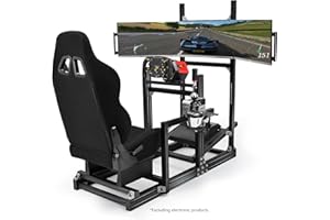 Anman Aluminum Profile Racing Simulator Cockpit with Triple Monitor Mount Black Seat,for Logitech/Thrustmaster/Fanatec Direct Drive Steering Wheel, GPRO T818,Multi Adjustable Universal cockpit
