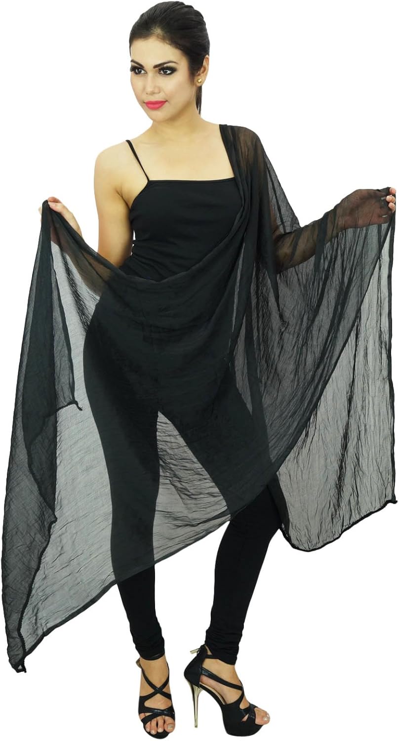 Indian Chiffon Blend Scarves Women Neck Wrap Chunni Long Dupatta Beach Scarf, One size, Black - Image 5