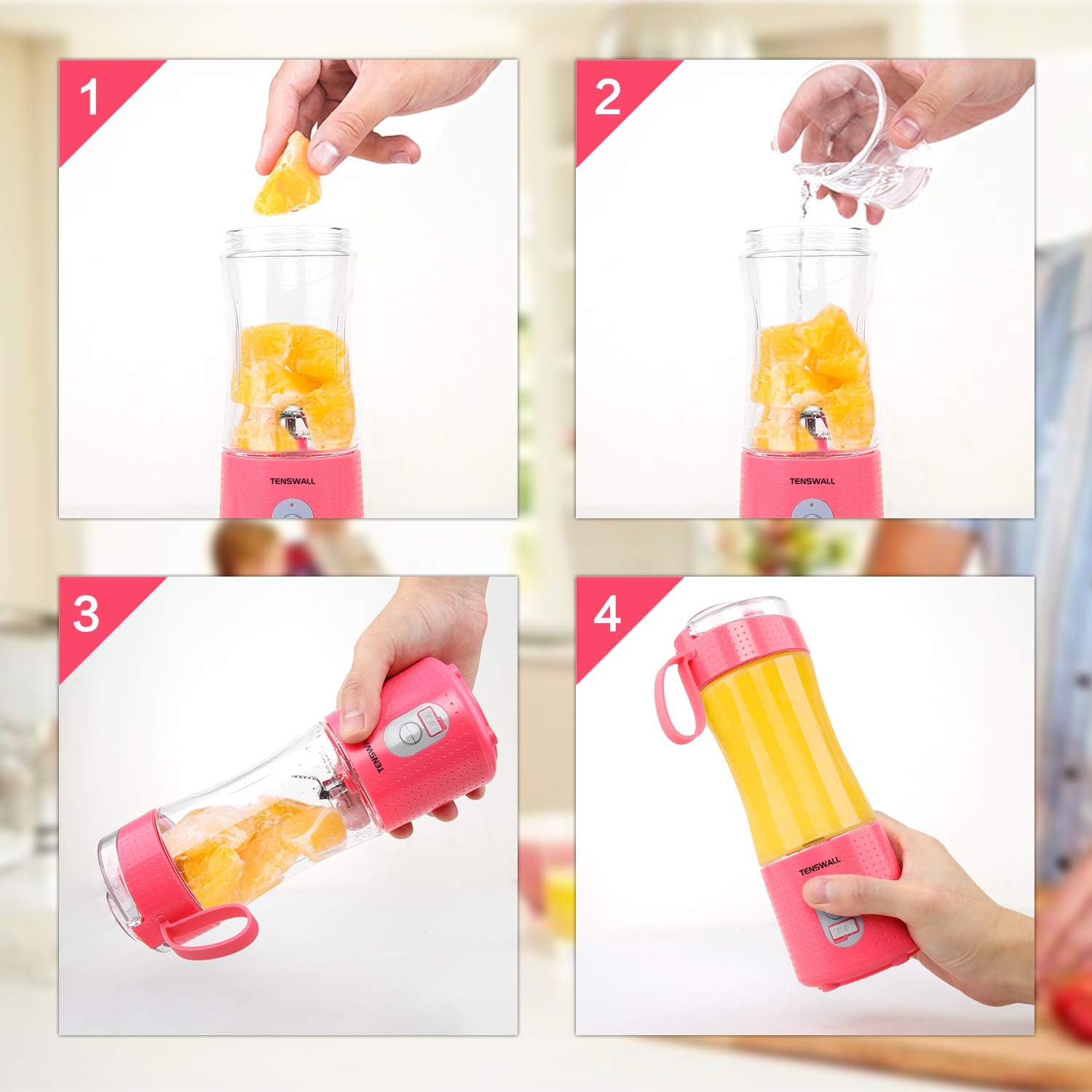 Portable Blender, Smoothie Blenders, Personal Size Blender USB Rechargeable Smoothies and Shakes Juicer Cup, 4000mAh Battery Strong Power Pink: Kitchen & Dining