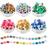 Sunrony 300Pcs Silicone Lentil Beads for Keychain Making,Bulk Mixed Color 12mm Silicone Abacus Spacer Beads for Necklace Bracelet Making Pens (Mixed 300Pieces)