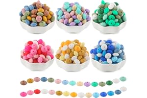 Sunrony 300Pcs Mix Color Silicone Lentil Beads, 12mm Silicone Beads for Keychain Making Bulk Silicone Abacus Beads for Necklace Bracelet Making and Spacer Silicone Beads for Pens (Mixed 300Pieces)