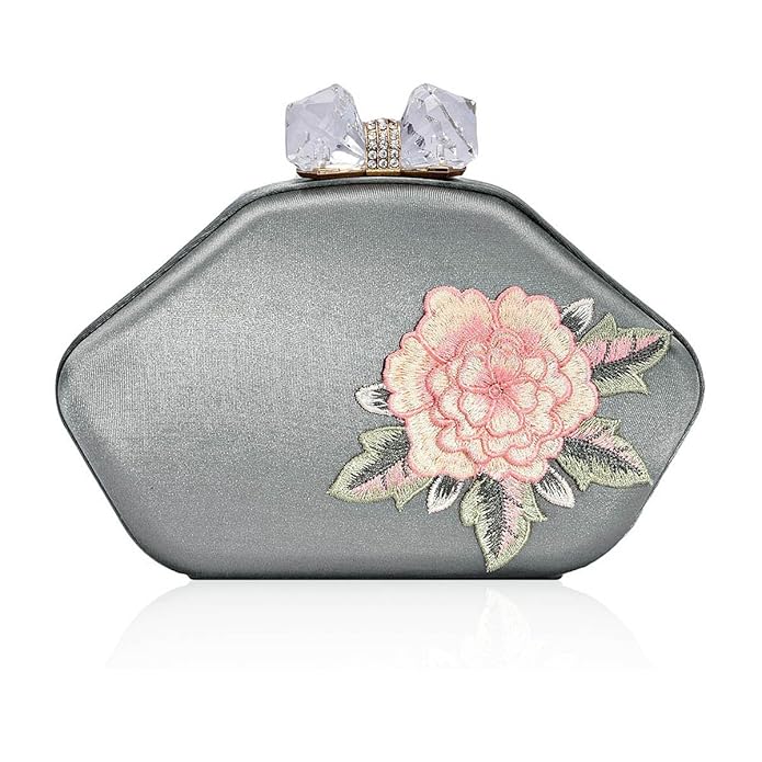 1950s Handbags, Purses, and Evening Bag Styles Damara Womens Flower Embroidery Rhinestone Snap Evening Bag $33.99 AT vintagedancer.com