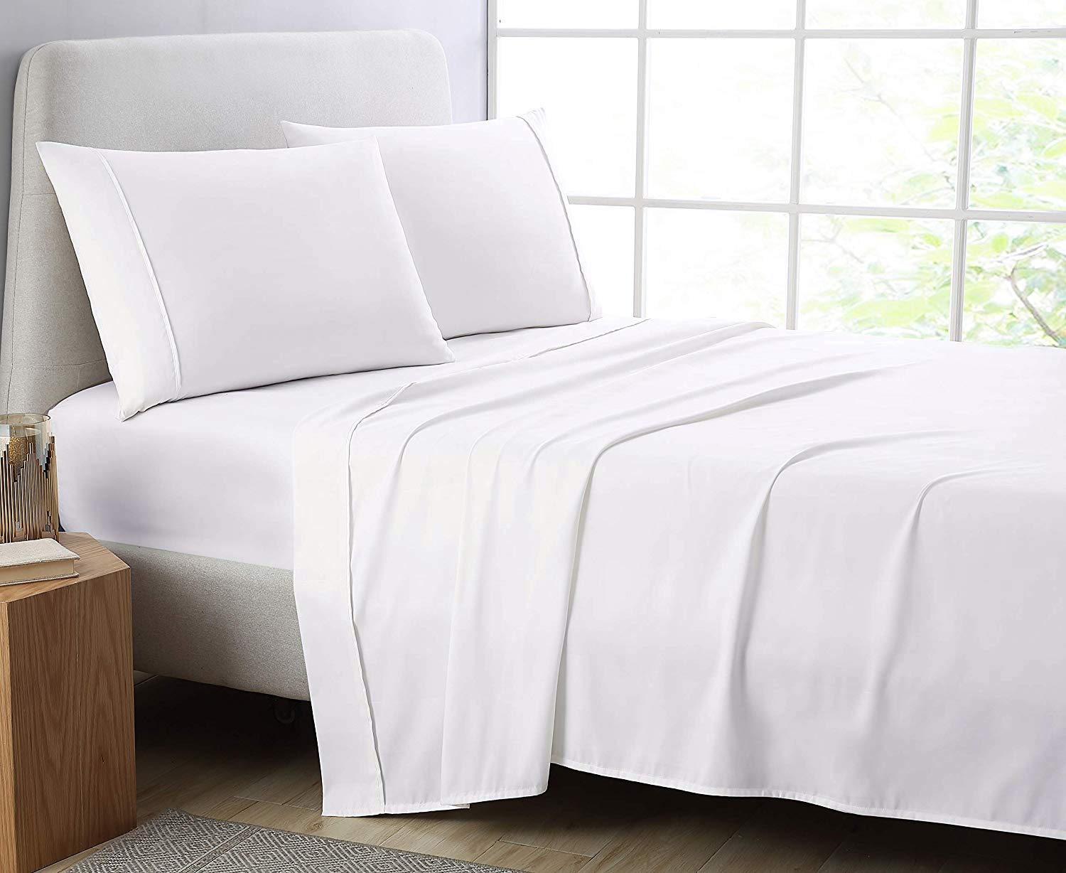 Comfort Beddings Premium Quality Double Bed Sheet Set White 600TC 100% Egyptian Cotton Double Size Bedding Set (Fitted sheet, Flat sheet, 2 Pillowcases) Deep Pocket, Soft Bed Sheets (Double, White)
