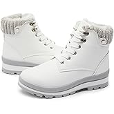 hash bubbie Women's White Combat Boots Black Platform Boots Non Slip Waterproof Ankle Boots Fall Winter Hiking Boots Fuzzy Snow Boots for women with Zipper