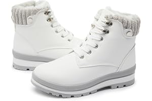 hash bubbie Women's White Combat Boots Black Platform Boots Non Slip Waterproof Ankle Boots Fall Winter Hiking Boots Fuzzy Snow Boots for women with Zipper