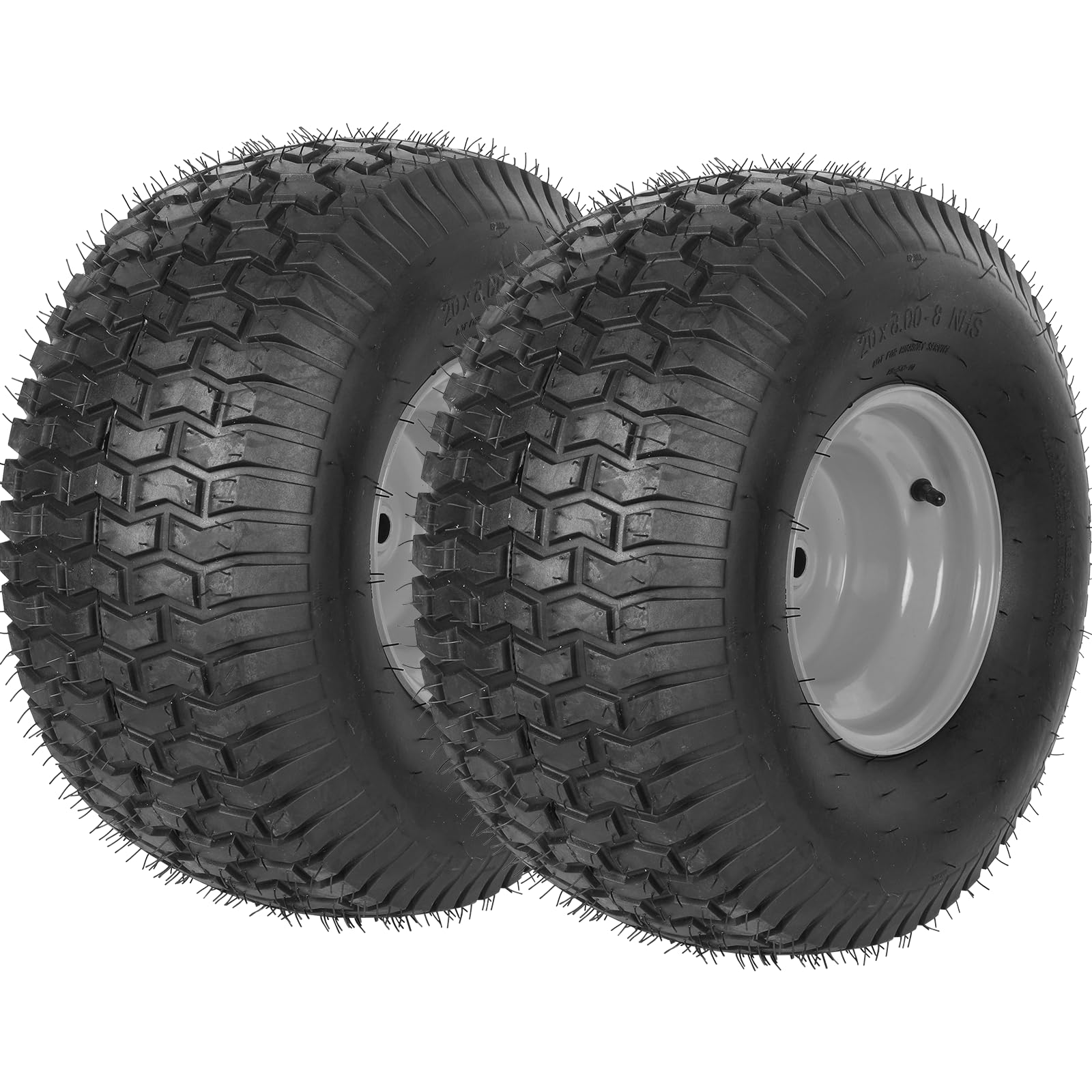 Photo 1 of AR-PRO 20x8.00-8 Rear Tire and Wheel Assemblies for Riding Lawn Mowers - 3/4" Borehole, 3.5" Offset Hub and 3/16" Keyway, 4 Ply Tubeless, 965lbs Capacity (Set of 2)