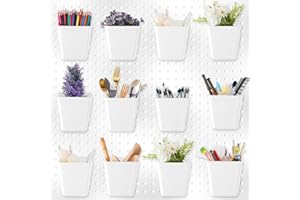 TESSCO FOR YOU Tessco 12 Sets Pegboard Cups with Hooks Loops Large Bins White Pegboard Wall Organizer Peg Board Containers Square Box Shape Cup Holder for Garage Office Workshop Workbench, Not Included Peg Board