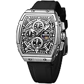 OLEVS Tonneau Square Mens Watches, Fashion Large Face Silicone Band Watches for Men, Multifunctional Chronograph Quartz Men Waterproof Watch