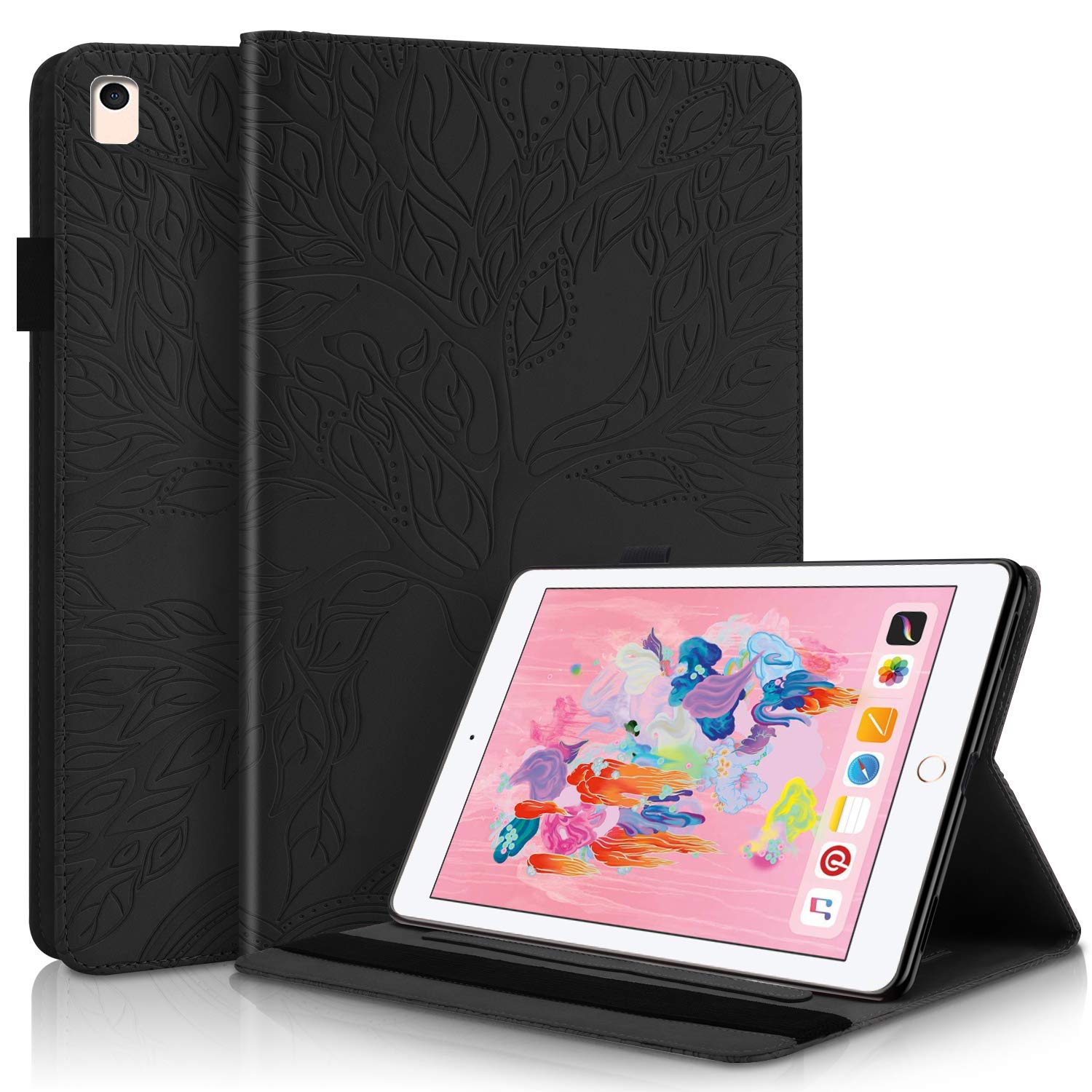 Succtop Case for iPad 5th/6th Generation 2017/2018 iPad Air/iPad Air 2 9.7 Inch PU Leather Flip Wallet Cover Auto Sleep/Wake Function Smart Protective Cover for iPad 9.7" 5th/6th Generation Black