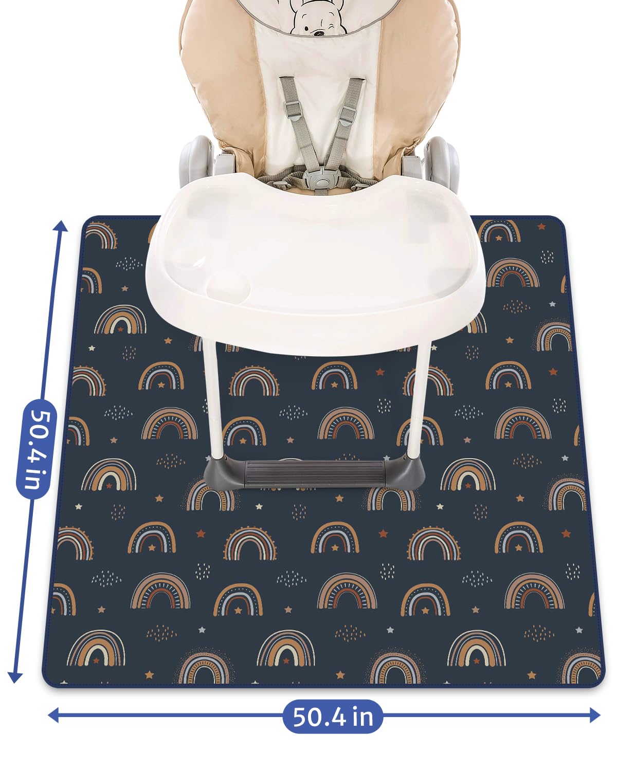 Blissful Diary Baby Splat Mat for Under High Chair, 50.4 x 50.4 Inch Wipeable Splash Mat, Waterproof and Washable, Anti-Slip Floor Protector, Retro Rainbow