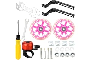 PWSAP Bicycle Training Flash Wheels, Children's Bike Stabilizers Support Wheels Bike Steel Frame for 12 14 16 18 20 Inch Kids Riding Safety Equipment (1 Pair, Pink)