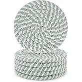 Absorbent Drink Coasters Handmade Braided Drink Coasters 6 Pack (4.3 Inch, Round, 8mm Thick) Super Absorbent Heat-Resistant Coasters for Drinks Great Housewarming Gift (Mixed-Green)