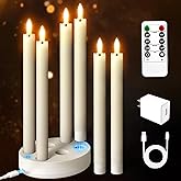 Verdenu Rechargeable Flameless Taper Candles with Charging Station, 6 Pack Real Waxy LED Operated Candlesticks Flickering with Remote Timer Button Battery and Adapter for Home Wedding Christmas Decor