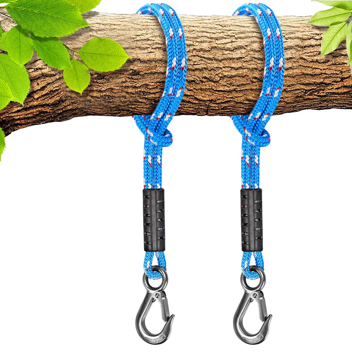BeneLabel 2pcs Tree Swing Rope, 50cm Hammock Strap Hanging Kit Beam Polyester Extension String (400lbs) with Hook for Hammock Chair Playground Set, up to 2500lbs, 10mm Diameter, Blue