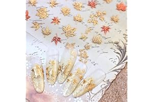NBNTGH Maple Leaf Nail Stickers Fall Nail Art Stickers Gold Nail Decals with Glitter Design 5D Self Adhesive Autumn Leaves Nails Charms Supply for Women Girls Thanksgiving Day Manicure DIY Decoration