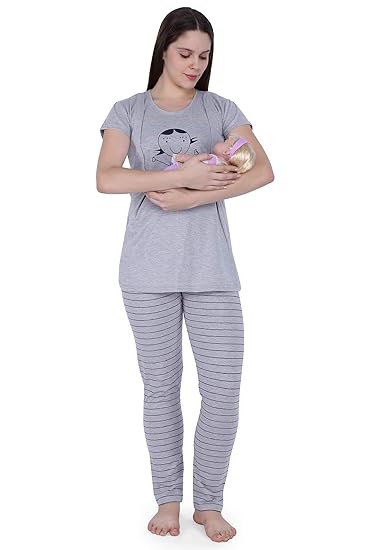 Women's Cotton Printed Feeding/Nursing/Maternity Top and Pyajama Set/Nightsuit/Nightwear Set/Night Dress/Sleepwear