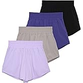 Real Essentials 4 Pack Women's 2.5'' High Waisted Running Shorts with Liner - Quick Dry, Dry Fit, Gym Workout