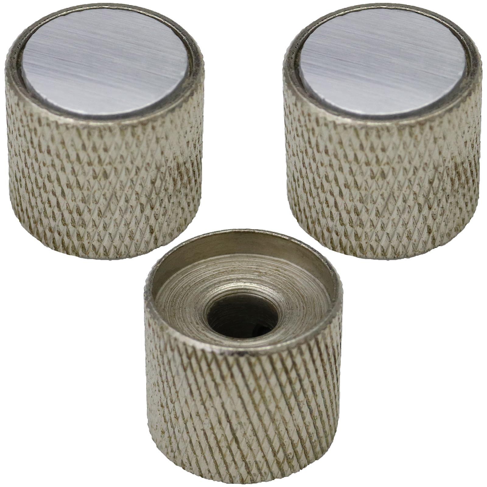 6mm Round Hole Solid Metal Guitar Control Knobs With Metal Cap For Electric/Bass Pack of 3 (Silver/Silver) — image 1
