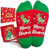 HAPPYPOP Christmas Socks Gift - Elf Xmas Dinosaur Socks for Boys Girls with Greeting Card