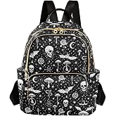 Mozuya Moon Night Gothic Bats Backpack Purse for Women Girls Black Fashion Ladies Small Back Pack Purse for Hiking Traveling College M
