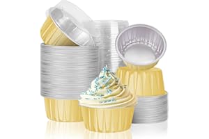 Aluminum Foil Cupcake Baking Cups (Gold, 50 Pack), 125ml/5.0oz Disposable Mini Aluminium Creme Ramekins Cupcake Liners, Foil 