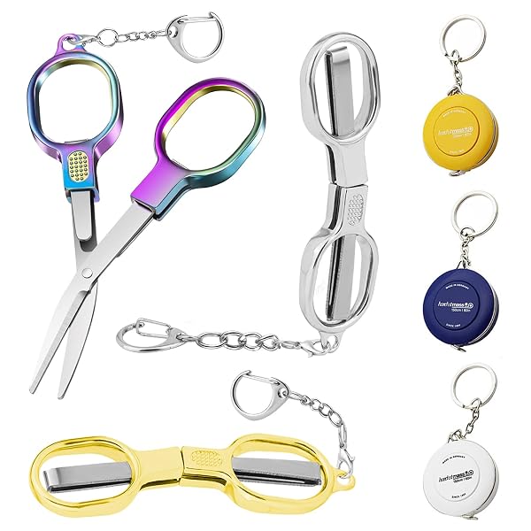 6 PACK FOLDABLE SCISSORS WITH TAPE MEASURE & KEYCHAIN – NURSE, BADGE, MINI, TRAVEL SCISSOR, HOME, OFFICE, CRAFT, SEWING, NURSING ACCESSORIES