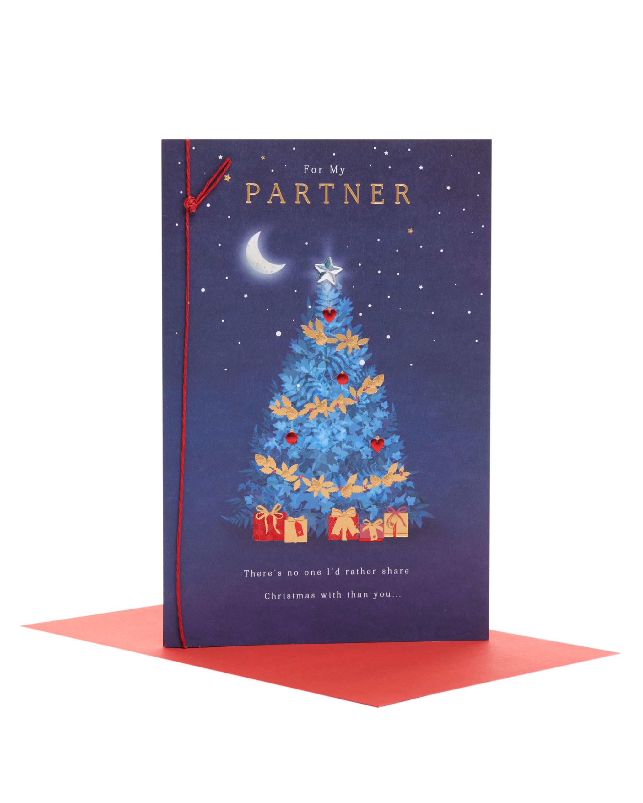 UK Greetings | Christmas Card for Partner | Xmas Presents | Her/Him | Moonlit Tree Design | With Envelope | 22.9 x 14.9 cm