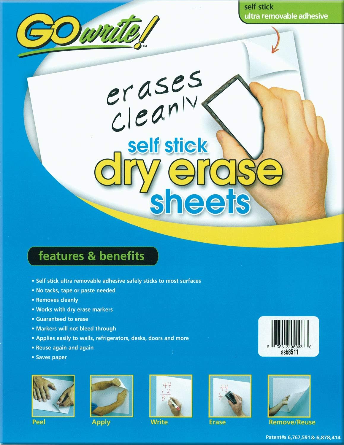GoWrite! PACASB8511 Self-Adhesive Dry Erase Sheets, White, 8-1/2" x 11", 30 Sheets: Industrial & Scientific