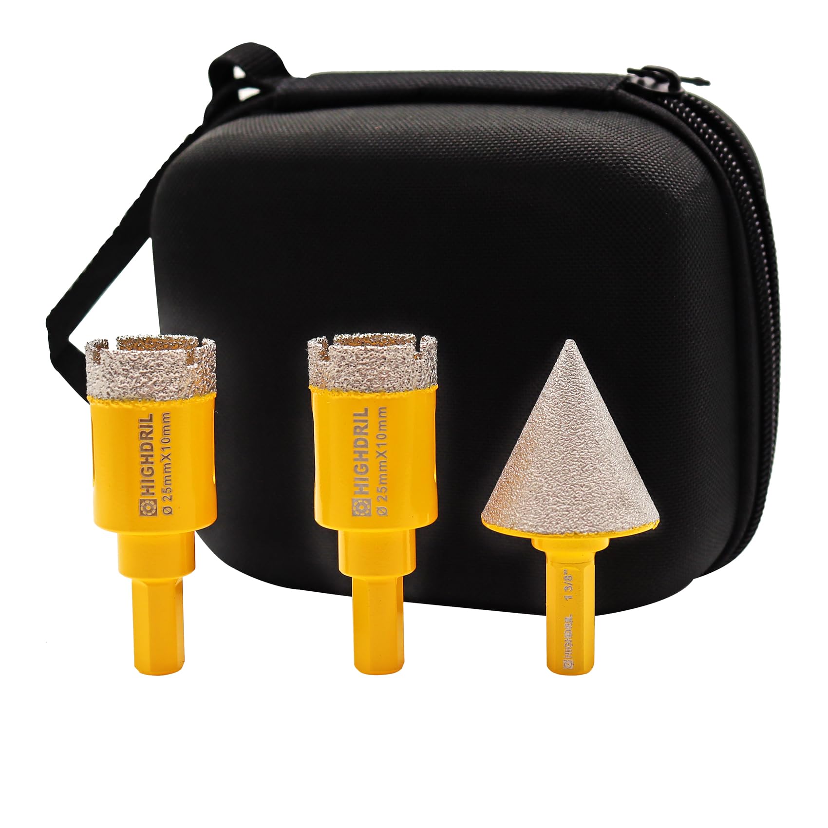 HIGHDRIL Diamond Hole Saw Kit - (25mm Drill Bit*2+35mm Chamfer Bit) Diamond Core Drill Bit Set for Porcelain Ceramic Granite Marble Hard Materials (Triangular shank)