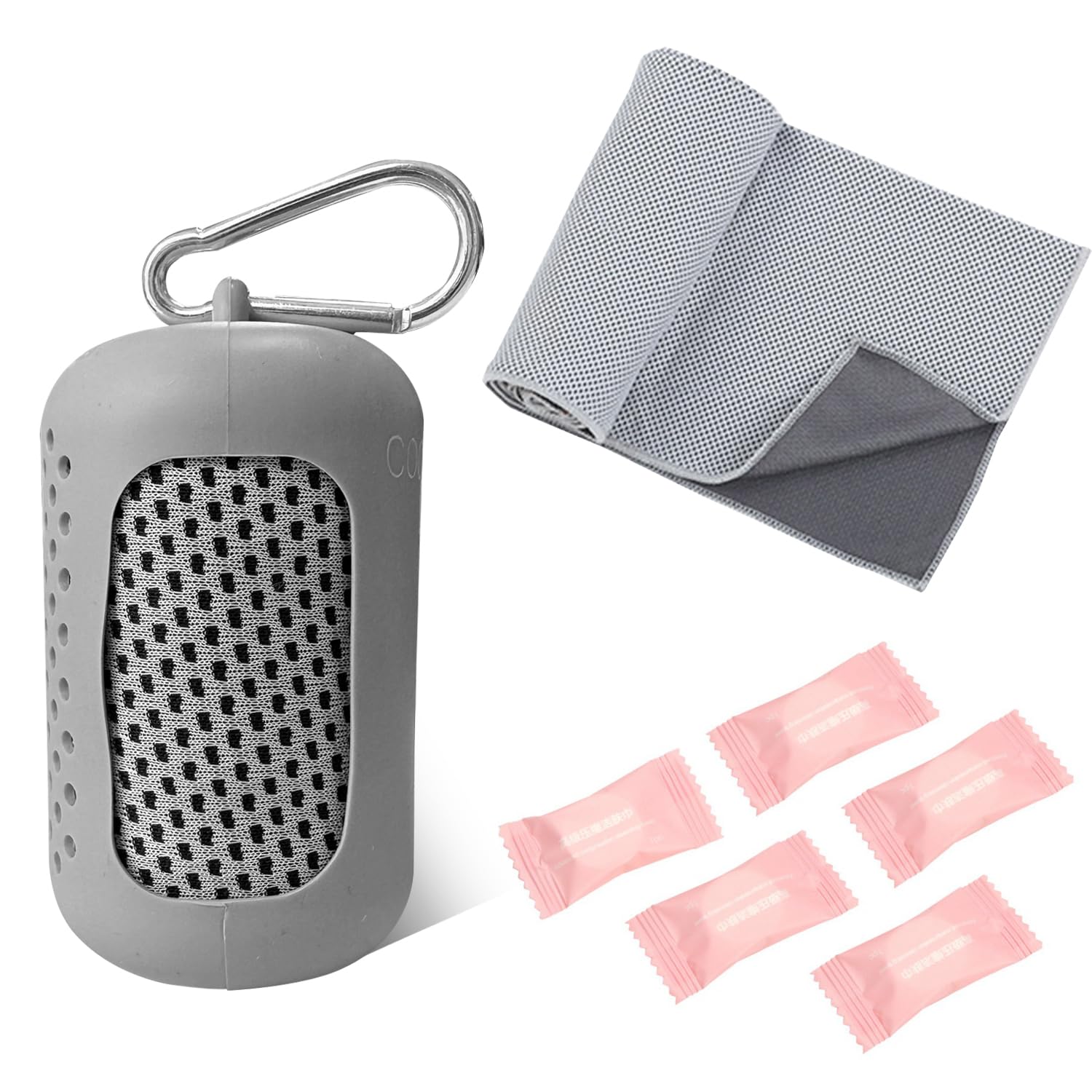 GVSAVY 1 Gray Quick Dry Towel, 5 Compressed Towels, Microfiber Towel, Lightweight Absorbent Towel, Cooling Towel For Gym, Beach, Camping, White