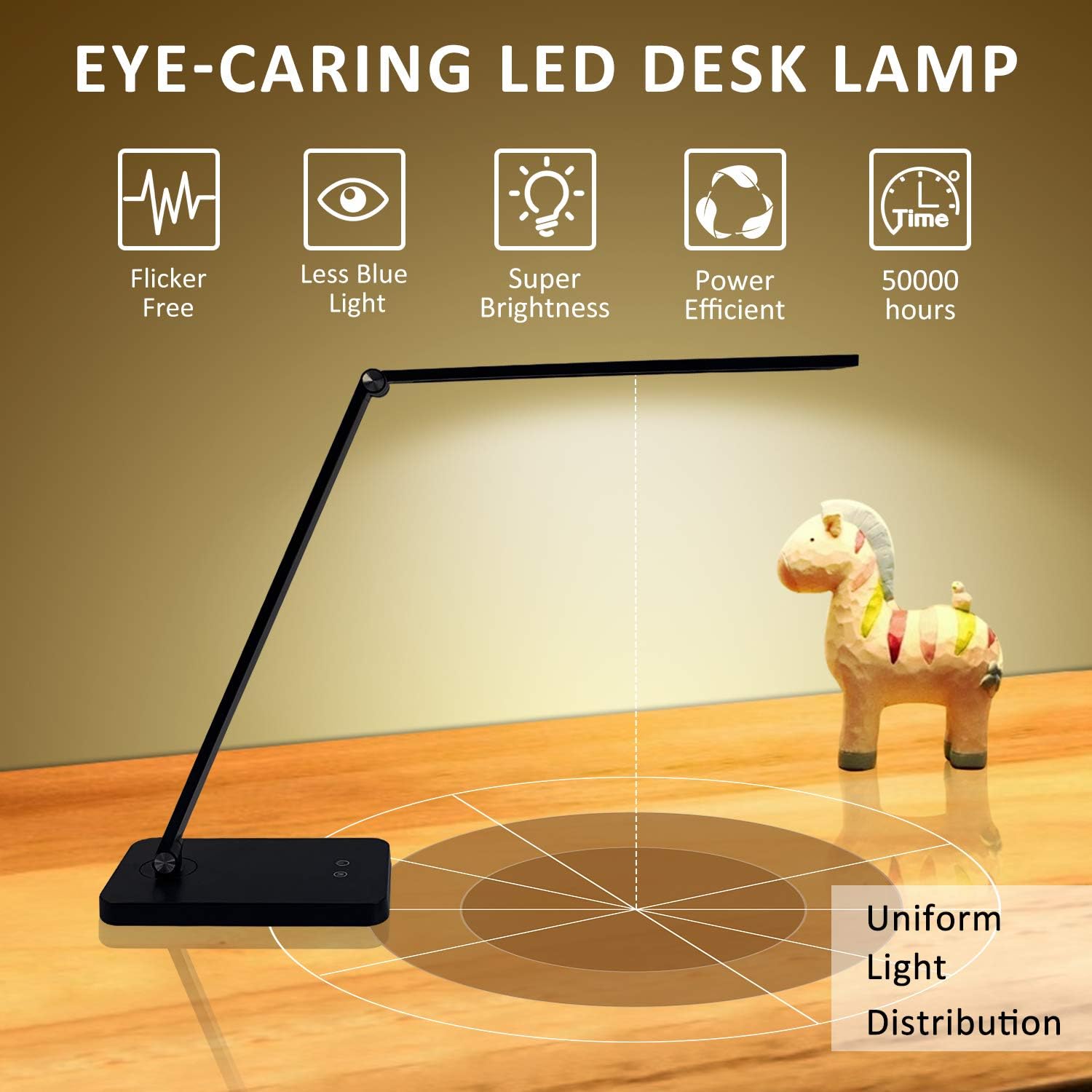 LED Desk Lamp, BEACON Desk Lamp with USB Charging Port, 5 Lighting Modes with 3 Brightness Levels, Memory Function, Eye-Caring Office Foldable Lamp, Touch Control, Black: Home Improvement