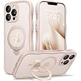 CAPRARO for iPhone 13 Pro Max Case with 360° Spin Magnetic Stand for Women, [Compatible with MagSafe] [Full Camera Protection] Cute Wave Translucent Matte Case for iPhone 13 Pro Max, Rose Gold
