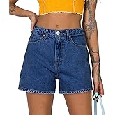 onlypuff Women Denim Shorts Ripped Mid Waisted Jean Shorts with Pockets
