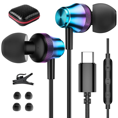 USB C Headphone Wired Earbuds for Samsung A53 A54 S23 S22 S21 S20 Galaxy Z  Flip Fold in-Ear Noise Canceling Type C Earphone with Microphone for