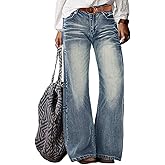 Flamingals Straight Leg Jeans for Women Ripped Raw Hem Mid Waisted Bootcut Jeans Without Belts