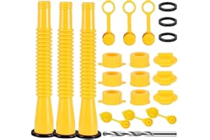 LCONVICELY Gas Can Spout Replacement Set,3 Kit-Yellow Gas Can Nozzle with Screw Collar Caps(3 Fine &3 Coarse Thread)-Fit Most 1/2/5/10 Gal Oil Cans with Gas Can Vent Caps,Thick Rubber Gasket,Spout Sealing Cover