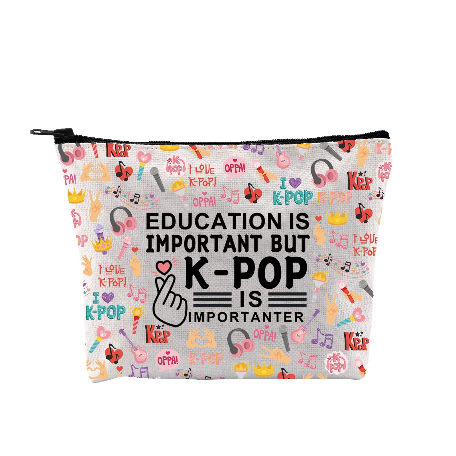 PLITI K-pop Makeup Bag Korean Drama Lover Gift Education is Important But K-pop is Importanter Toiletry Bag for Kpop Fans (Important Kpop bagU)