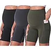 POSHDIVAH 3/4 Pack Maternity Biker Shorts Over The Belly Summer Pregnancy Yoga Active Workout Athletic Short Pants 5"/8"