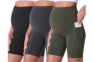 POSHDIVAH 3 Pack Maternity Biker Shorts Over The Belly Summer Comfy Pregnancy Yoga Active Workout Athletic Short Pants 5"/8"