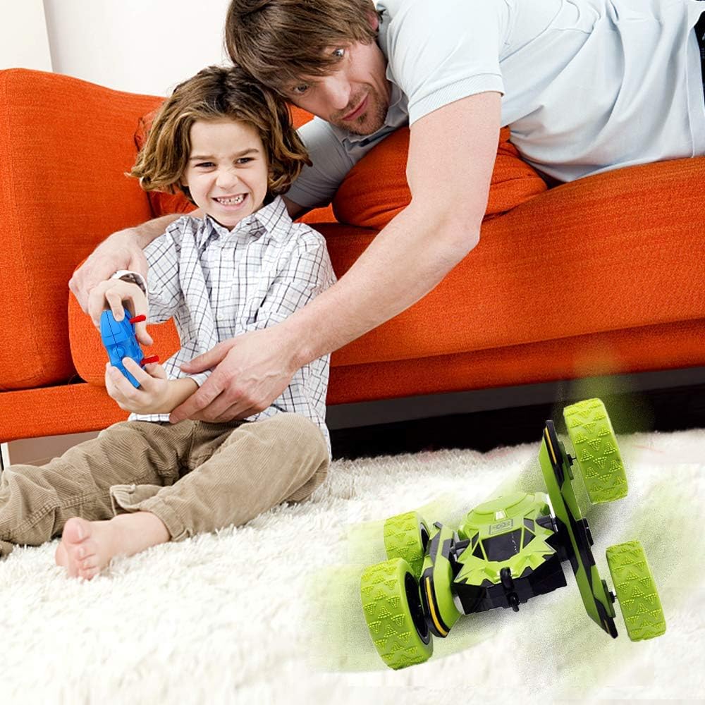 Joyjam RC Stunt Car Toys for 6-12 Year Old Boys 4WD Off Road Truck 2.4Ghz Rechargeable Remote Control Car Double Sided 360 Degree Rotating Green Christmas Birthday Gifts for Kids: Toys & Games