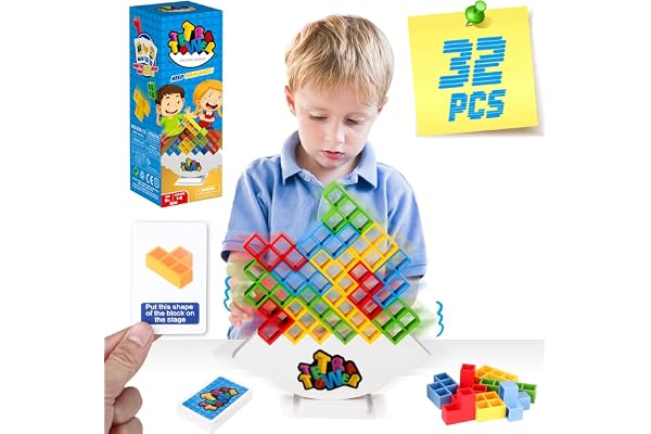 HOMELAM 32 PCS Tetra Tower Stacking Game, Building Balance Blocks Board Game, 2+ Players Family Games for Kids, Adults, Party