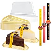50 Pack Cake Slice Containers, Clear Plastic Cake Containers Disposable Cheesecake Containers Individual Cake Pie Slice Boxes with Lids for Small Pies Snack Dessert - Bonus 50 Pcs Stickers (Gold)