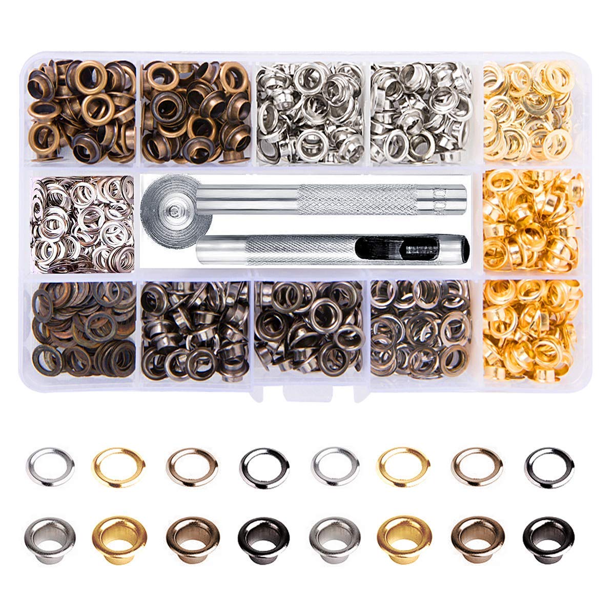 Metal Grommets Kit 3/16 inch Meikeer 400Pcs Metal Eyelets Kits Shoe Eyelets Grommet Sets for Shoes Clothes Crafts Bag DIY Project with Storage Box (4 Colors)