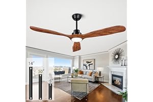 DUCREW Ceiling Fans with Lights and Remote,60 Inch Unique Wood Ceiling Fan with Noiseless Reversible DC Motor,3 Blades,3 Downrods, for Farmhouse,Patio Living Room,Bedroom,Office,Indoor Outdoor(Black+Walnut)