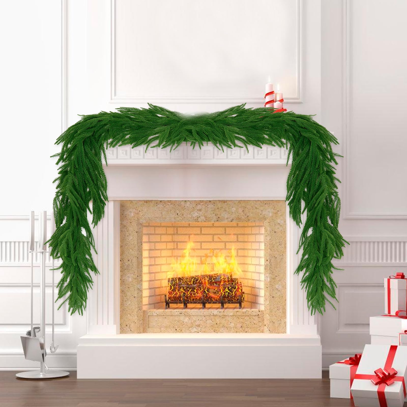 Photo 1 of 2Pcs 9 FT Artificial Norfolk Pine Garlands, Realistic Christmas Garland Thickness Real Touch Winter Greenery Garland for Table Mantle Wall Indoor Outdoor Christmas Decor